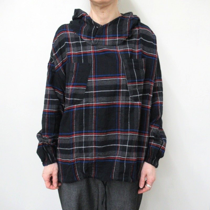 LAITERIE シャーリング起毛チェックアノラックパーカー/BK系990【日本製】